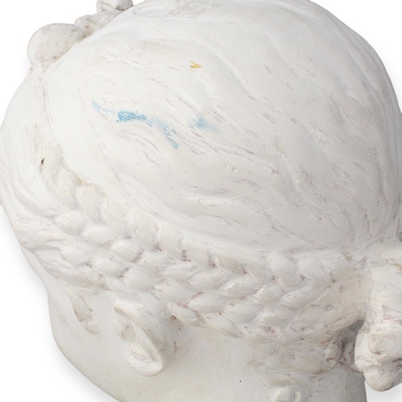 Vintage Plaster Bust Sculpture of Young Smiling Girl / Child with Braids Statue - Picture 8 of 11